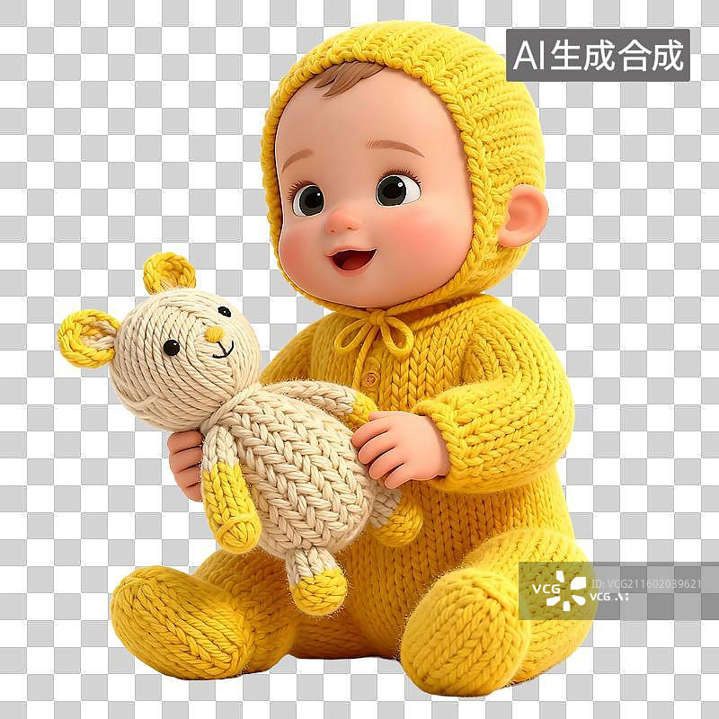 【AI数字艺术】可爱童趣毛线针织风格元素建模图片素材