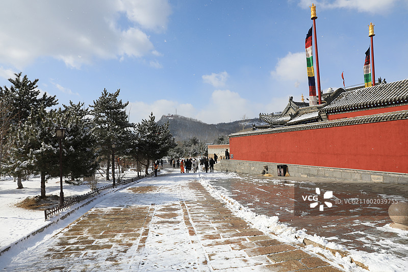 五台山大雪白茫茫冰天雪地红墙寺庙建筑千里冰封万里雪飘塔院寺菩萨顶显通寺罗睺寺广化寺普寿寺善财洞黛螺顶图片素材