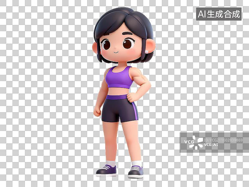 【AI数字艺术】跑步跳跃3D立体卡通健身锻炼人物姿势全身像图片素材