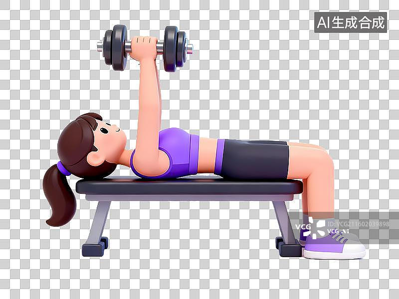 【AI数字艺术】卧推3D立体卡通健身锻炼人物姿势全身像图片素材