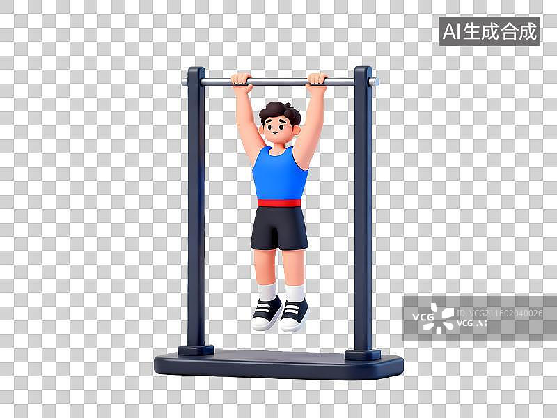 【AI数字艺术】引体向上男性3D立体卡通健身锻炼人物姿势全身像图片素材