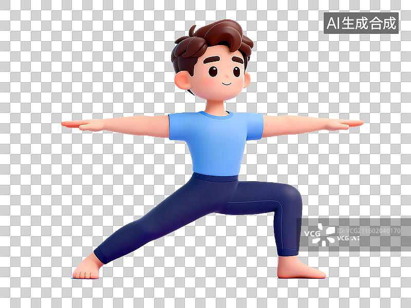 【AI数字艺术】瑜伽男性3D立体卡通健身锻炼人物姿势全身像图片素材
