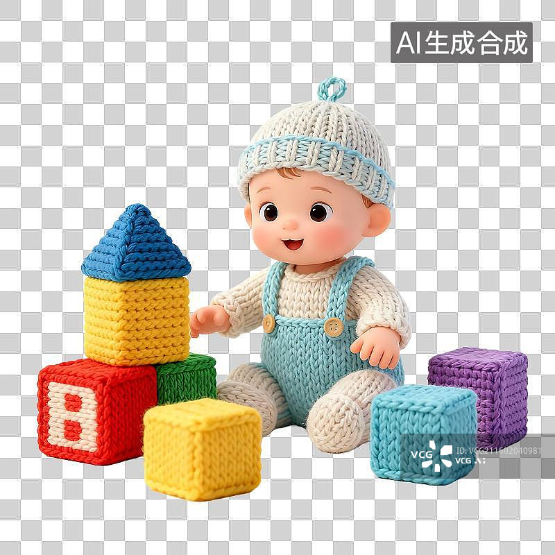 【AI数字艺术】可爱童趣毛线针织风格元素建模图片素材