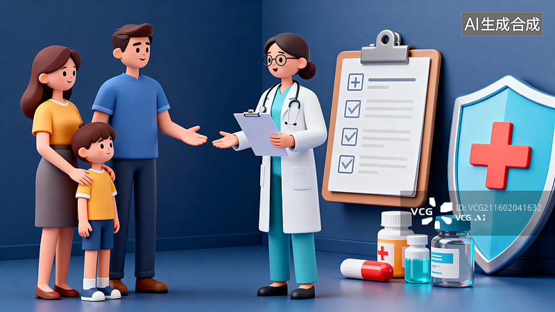 【AI数字艺术】儿童生病看病插画图片素材