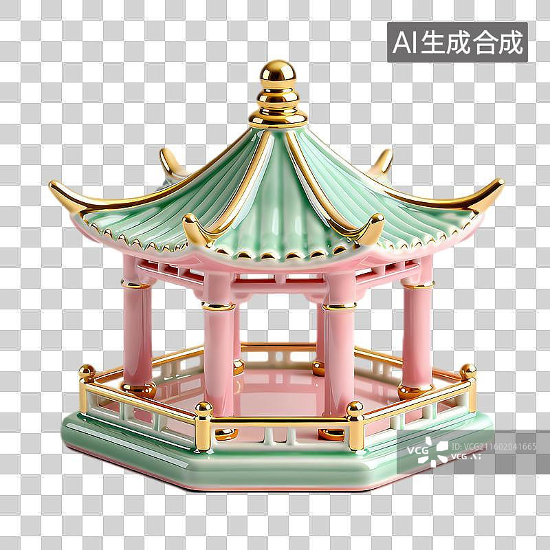 【AI数字艺术】精美中式六角亭装饰摆件图片素材