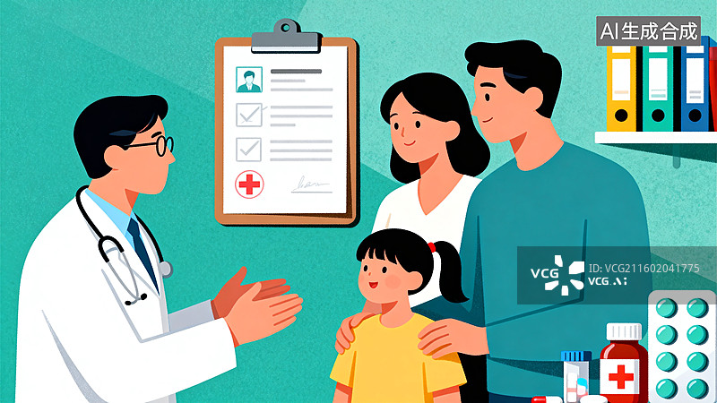 【AI数字艺术】儿童生病看病插画图片素材