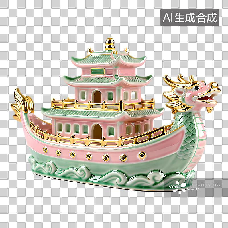 【AI数字艺术】色彩缤纷的陶瓷龙舟摆件图片素材