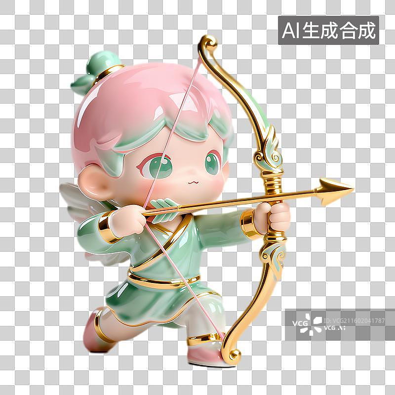 【AI数字艺术】手持弓箭的可爱丘比特小摆件图片素材