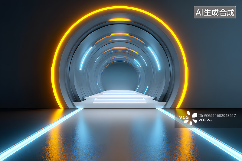 【AI数字艺术】一条发光的走廊通道图片素材