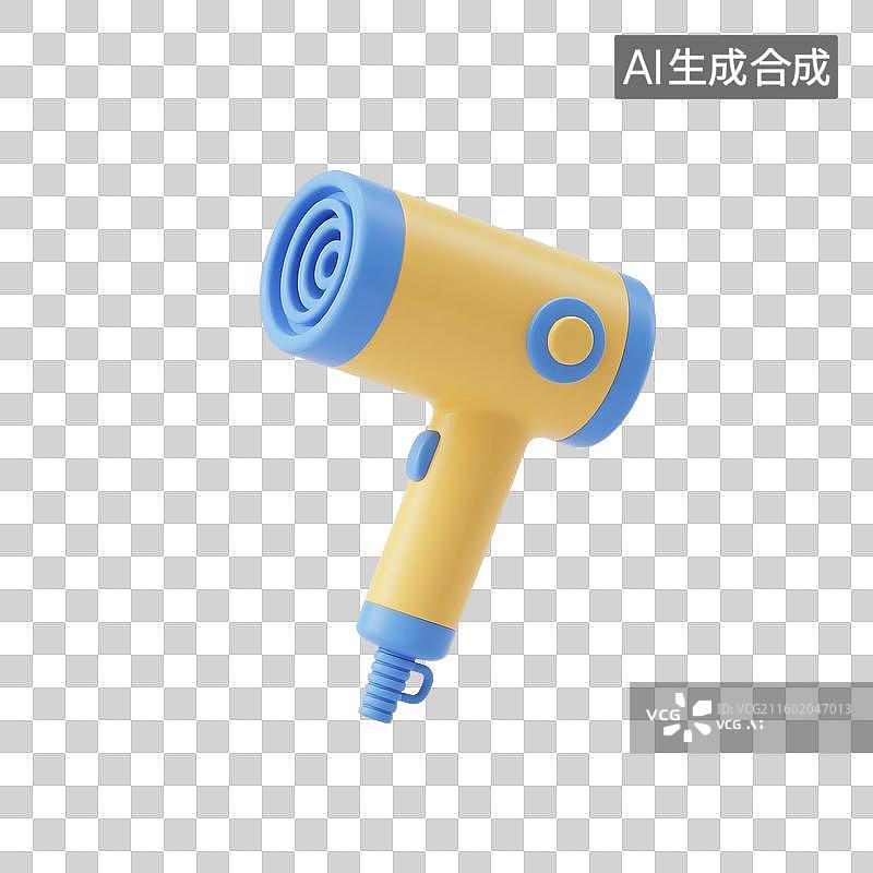 【AI数字艺术】3D渲染，卡通小家电，吹风筒，吹风机，美容美发，理发店，免抠元素图片素材