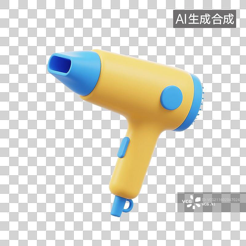 【AI数字艺术】3D渲染，卡通小家电，吹风筒，吹风机，美容美发，理发店，免抠元素图片素材