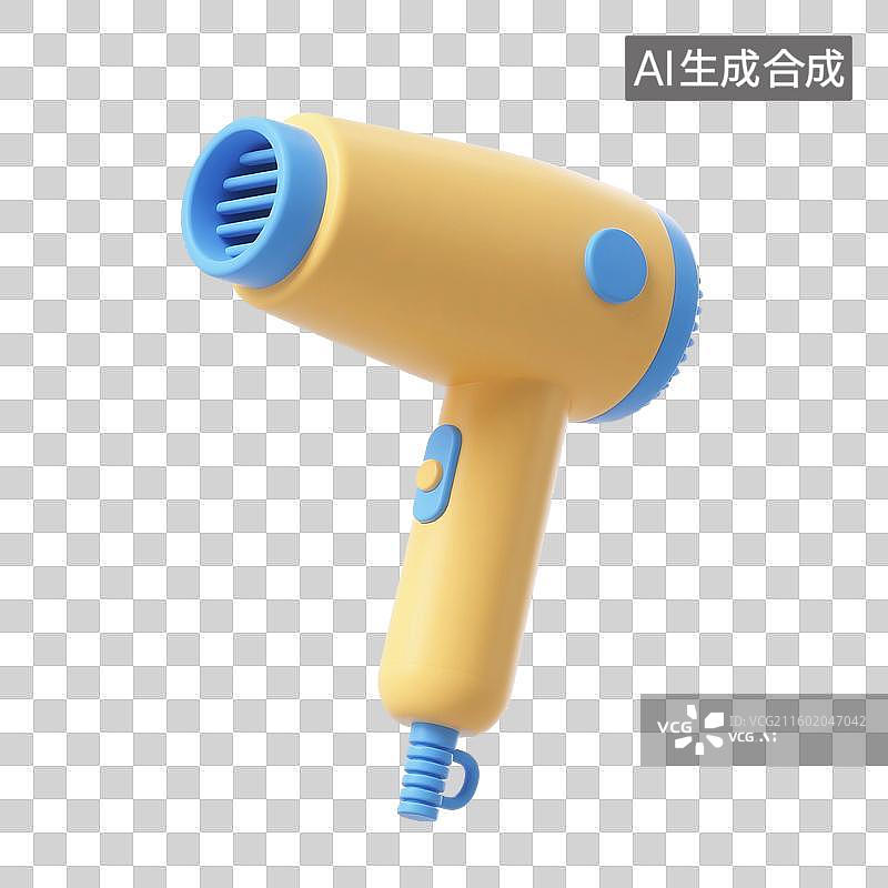 【AI数字艺术】3D渲染，卡通小家电，吹风筒，吹风机，美容美发，理发店，免抠元素图片素材