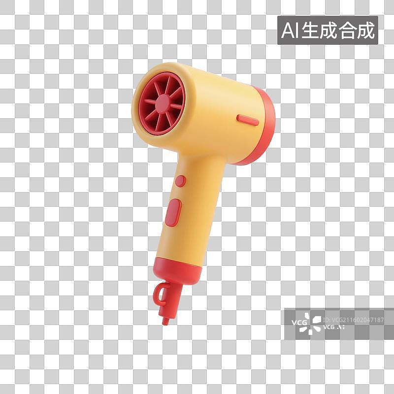 【AI数字艺术】3D渲染，卡通小家电，吹风筒，吹风机，美容美发，理发店，免抠元素图片素材