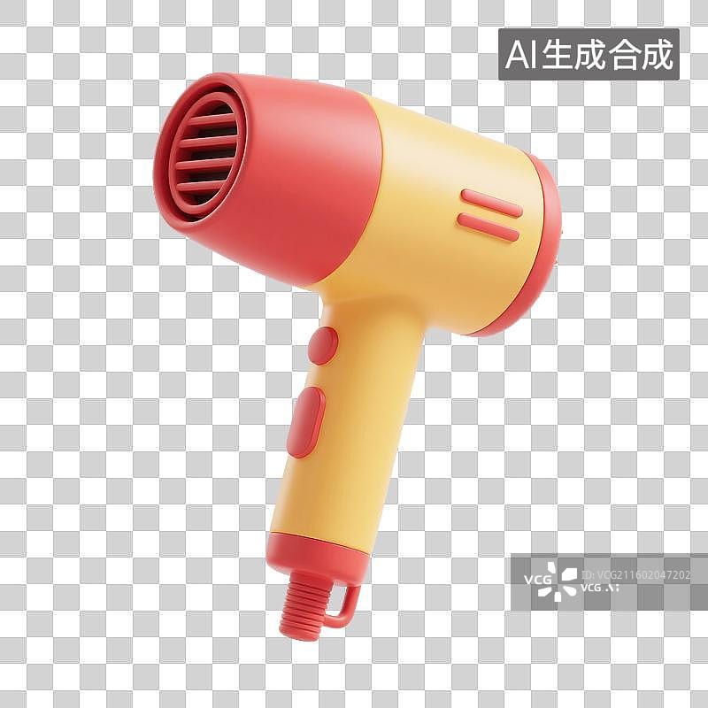 【AI数字艺术】3D渲染，卡通小家电，吹风筒，吹风机，美容美发，理发店，免抠元素图片素材