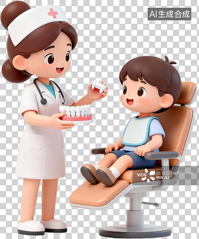 【AI数字艺术】卡通3D立体渲染医疗健康口腔保健牙齿护理插画免抠元素图片素材