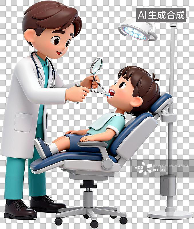 【AI数字艺术】卡通3D立体渲染医疗健康口腔保健牙齿护理插画免抠元素图片素材
