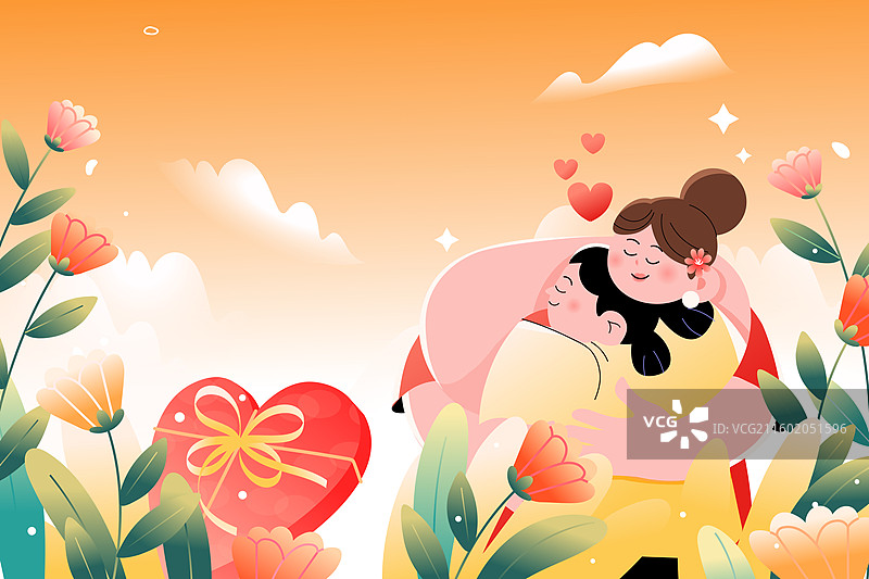 卡通感恩节致谢感谢感恩拥抱家人亲情情侣情感表达送礼电商礼物优惠消费促销花卉自然风景渐变矢量插画图片素材