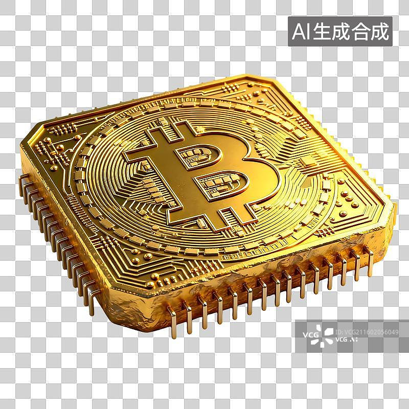 【AI数字艺术】金色的比特币 比特币芯片图片素材