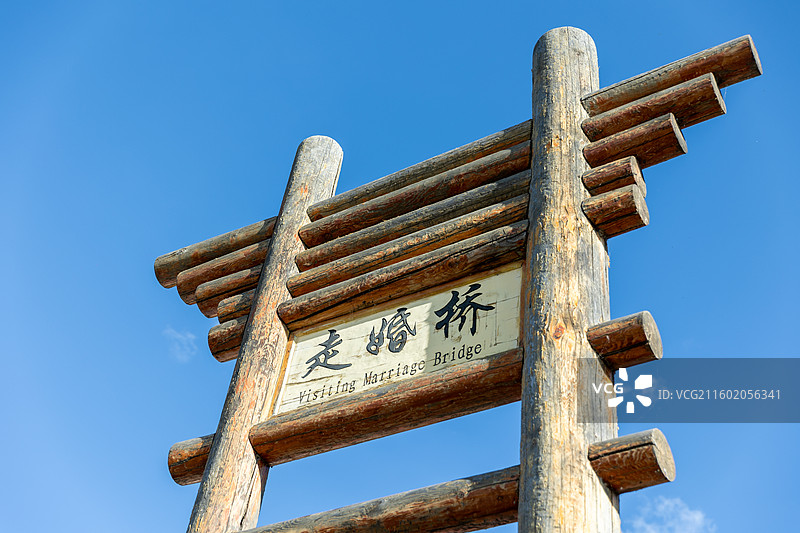 泸沽湖走婚桥指示牌和简介图片素材