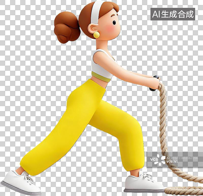 【AI数字艺术】女孩健身拉绳运动图片素材