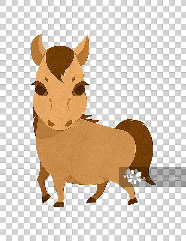 棕色生肖小马抬脚之马年手绘插画图片素材