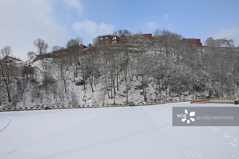 五台山大雪白茫茫冰天雪地红墙寺庙建筑千里冰封万里雪飘塔院寺菩萨顶显通寺罗睺寺广化寺普寿寺善财洞黛螺顶图片素材
