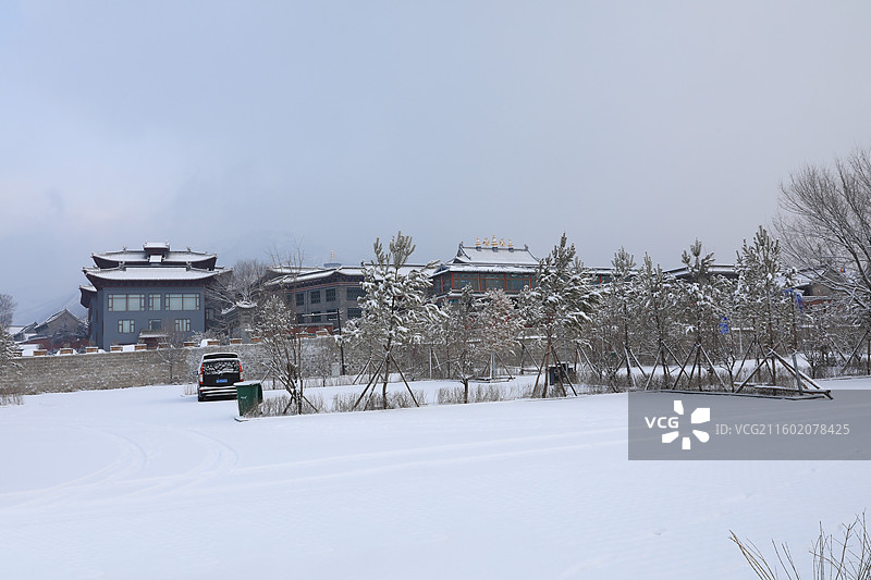 五台山大雪白茫茫冰天雪地红墙寺庙建筑千里冰封万里雪飘塔院寺菩萨顶显通寺罗睺寺广化寺普寿寺善财洞黛螺顶图片素材