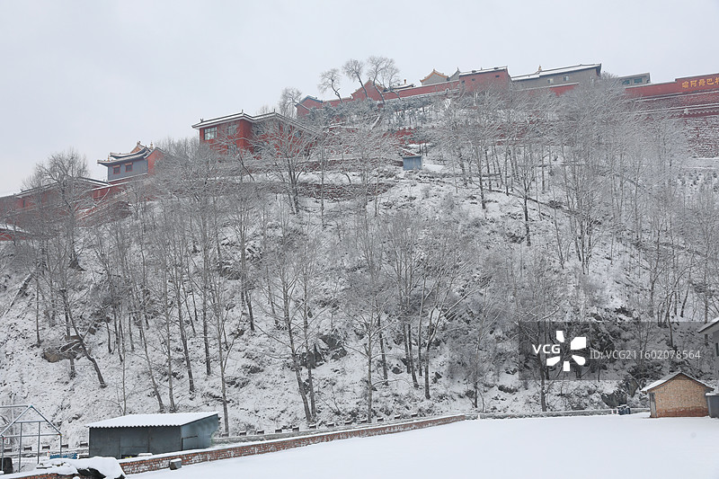 五台山大雪白茫茫冰天雪地红墙寺庙建筑千里冰封万里雪飘塔院寺菩萨顶显通寺罗睺寺广化寺普寿寺善财洞黛螺顶图片素材