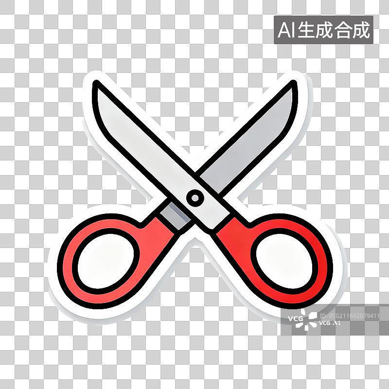 【AI数字艺术】交叉的红色手柄剪刀图标图片素材