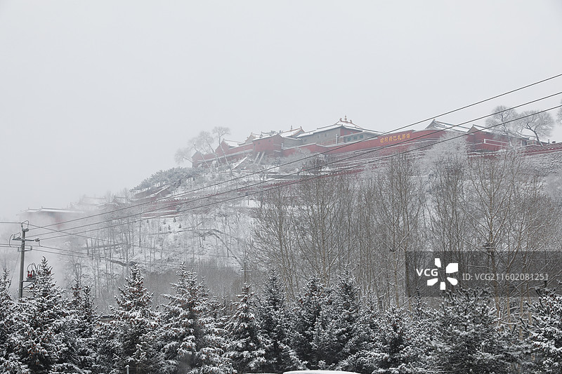 五台山大雪白茫茫冰天雪地红墙寺庙建筑千里冰封万里雪飘塔院寺菩萨顶显通寺罗睺寺广化寺普寿寺善财洞黛螺顶图片素材