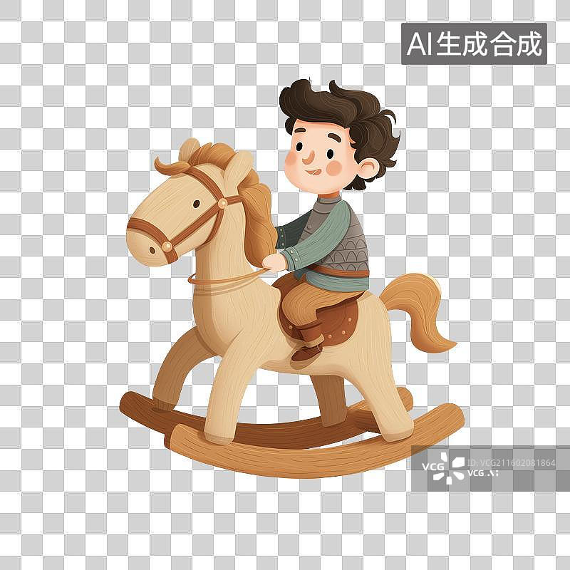 【AI数字艺术】男孩骑木马玩具图片素材