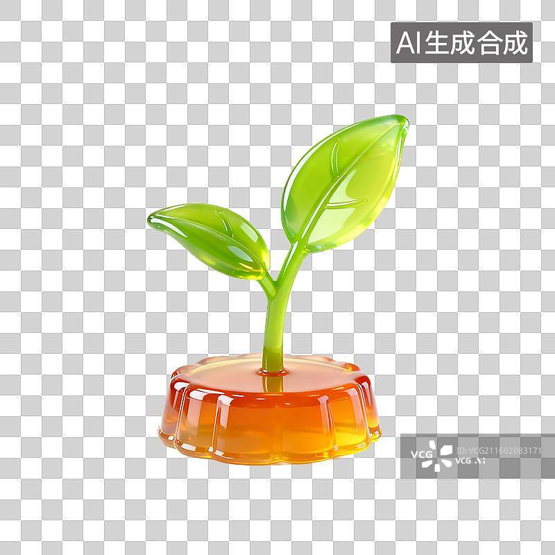 【AI数字艺术】透明凝胶中的绿色嫩芽图片素材