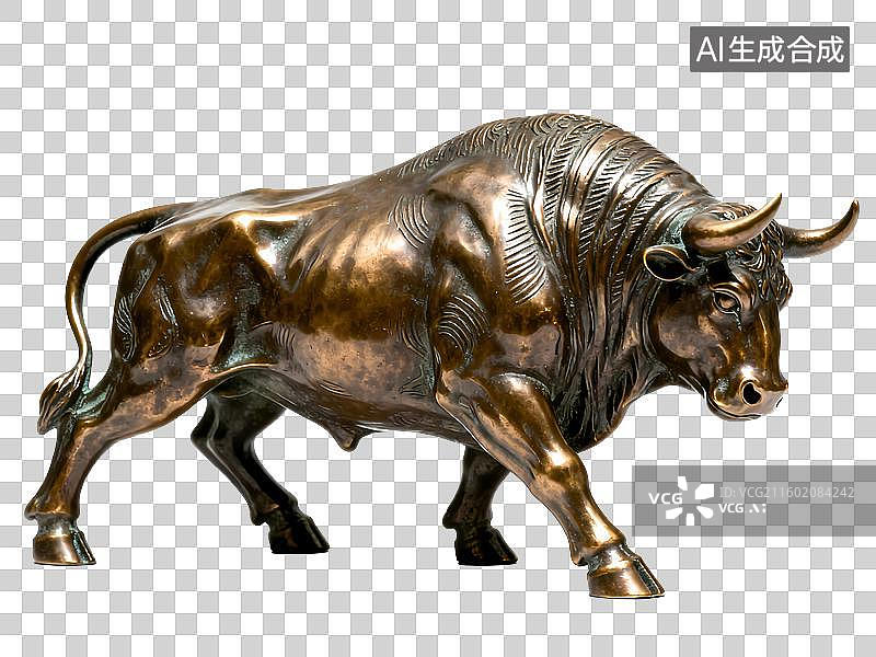 【AI数字艺术】铜牛雕像股票牛市概念PNG免抠素材图片素材