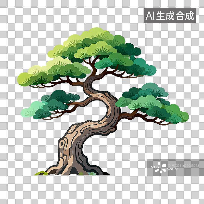 【AI数字艺术】2d风格的古风树木图片素材
