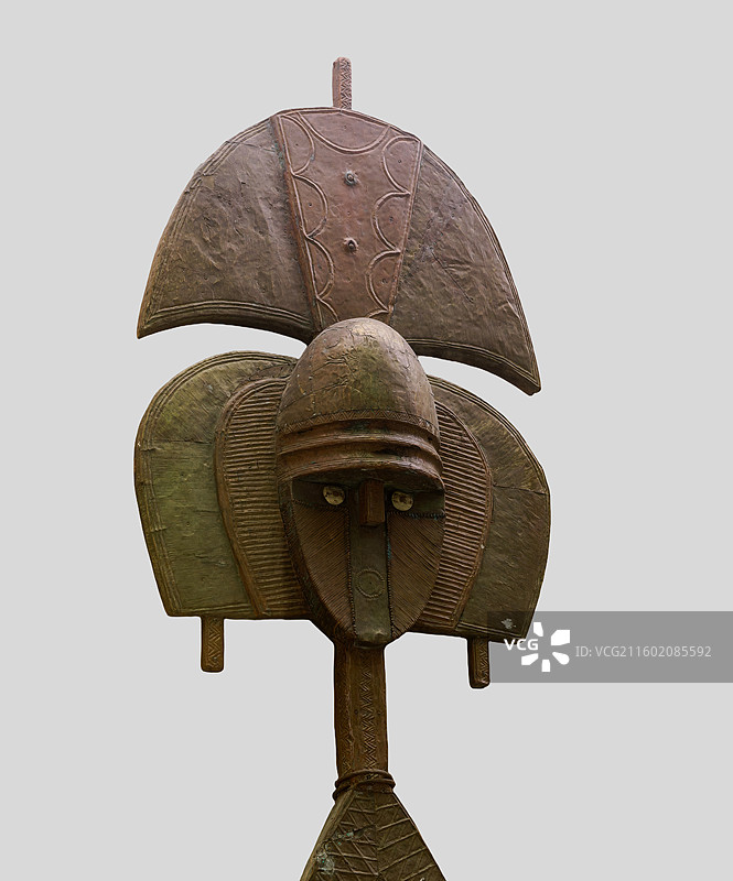 非洲木雕，铜饰巴科塔祖先保护神面具图片素材