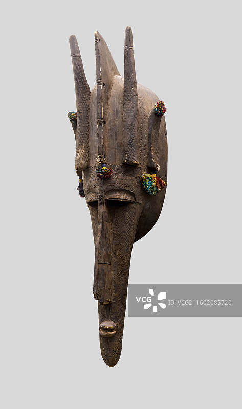非洲木雕，铜面王后面具图片素材