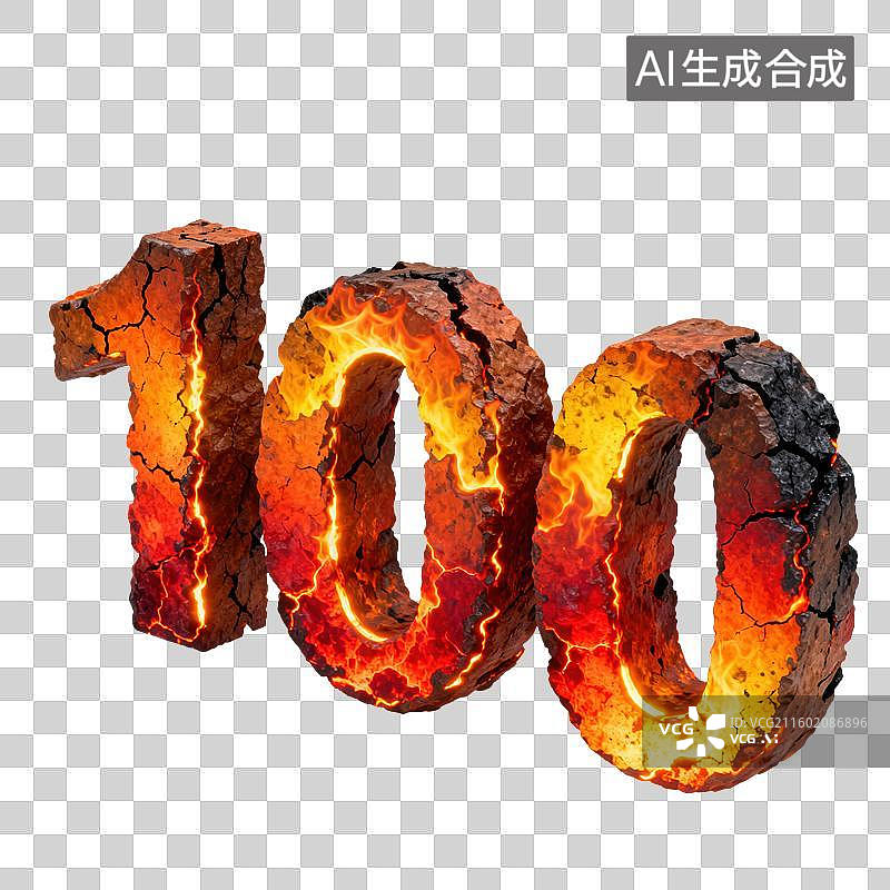 【AI数字艺术】3D火焰山峰演示效果数字100图片素材