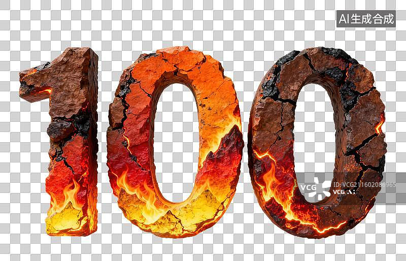 【AI数字艺术】3D火焰山峰演示效果数字100图片素材