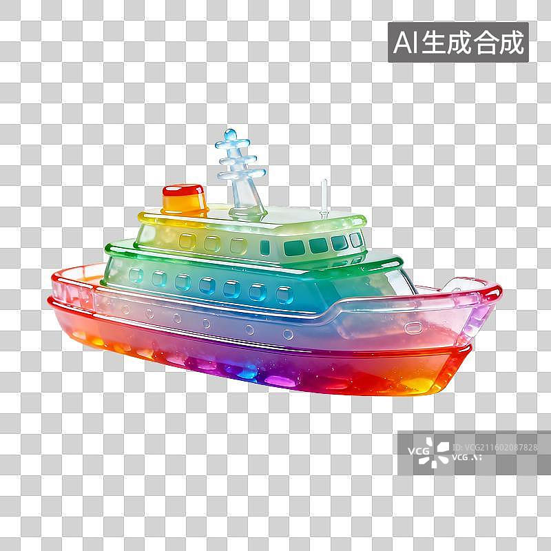 【AI数字艺术】彩虹色透明玩具船图片素材
