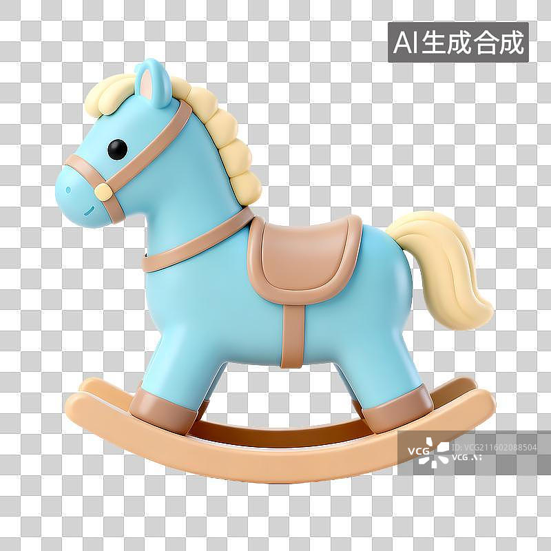 【AI数字艺术】3D立体儿童玩具蓝色木马图片素材