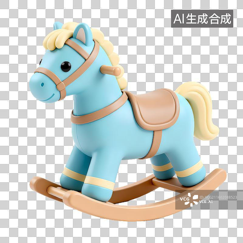 【AI数字艺术】3D立体儿童玩具蓝色木马图片素材