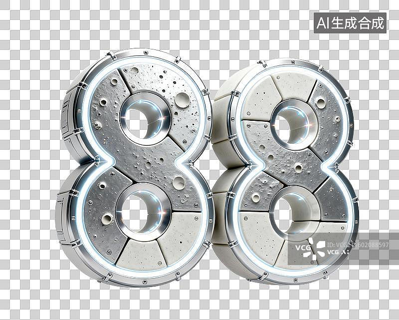 【AI数字艺术】3D银灰色太空工业风数字88图片素材