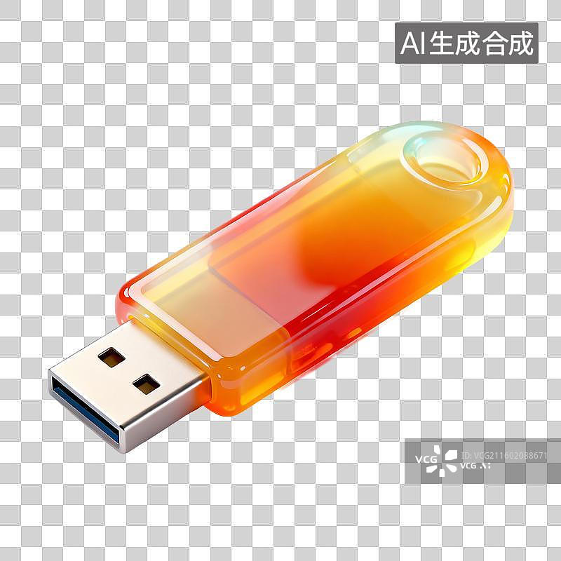 【AI数字艺术】橙色透明USB闪存盘图片素材