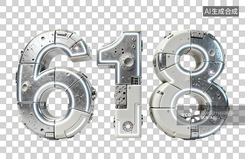 【AI数字艺术】3D银灰色太空工业风数字618图片素材