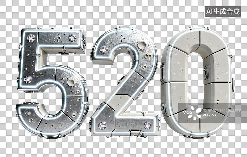 【AI数字艺术】3D银灰色太空工业风数字520图片素材