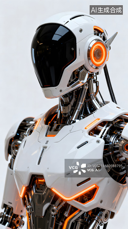 【AI数字艺术】炫橙白甲机器人显未来智能机械之魅图片素材
