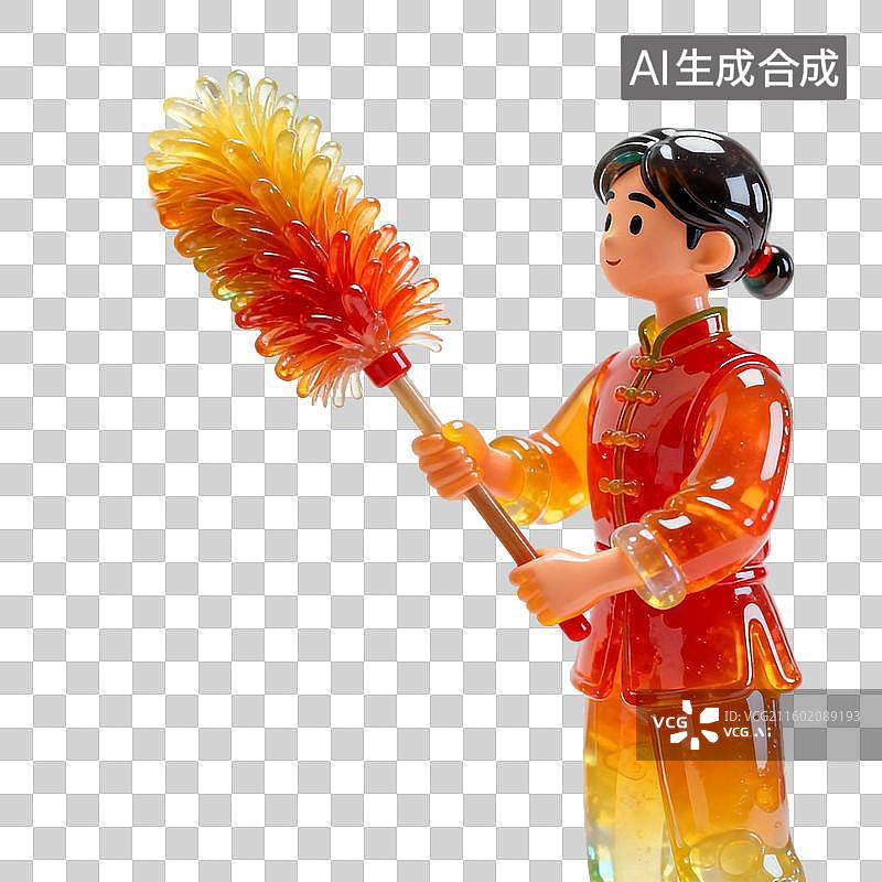 【AI数字艺术】手持羽毛掸子的传统服饰人物图片素材