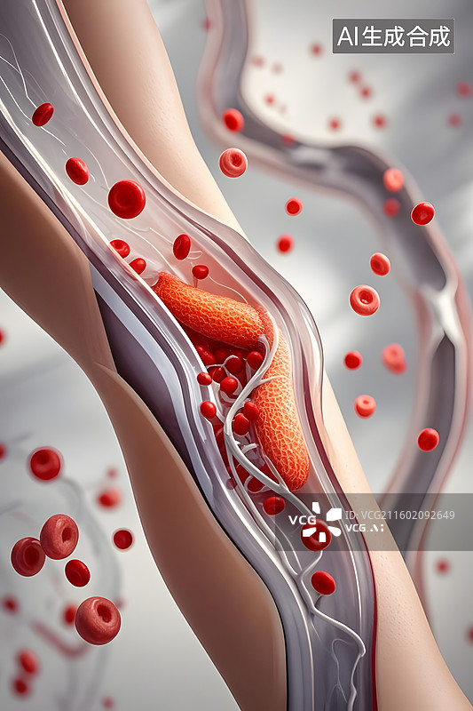 【AI数字艺术】血管通畅场景、溶血分子，血管阻塞，红细胞图片素材