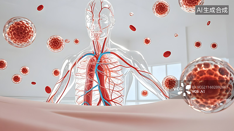 【AI数字艺术】血管通畅场景、溶血分子，血管阻塞，红细胞图片素材