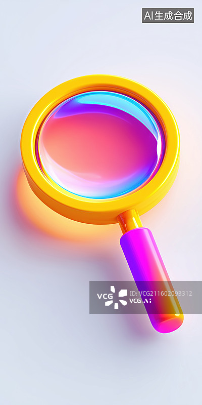 【AI数字艺术】白底珠光色透明放大镜图标3D卡通立体插画图片素材